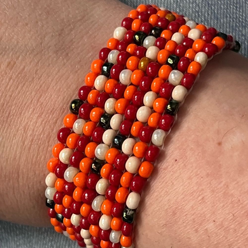 Beautifully handcrafted Colorful Beaded Bracelet with vintage button closure